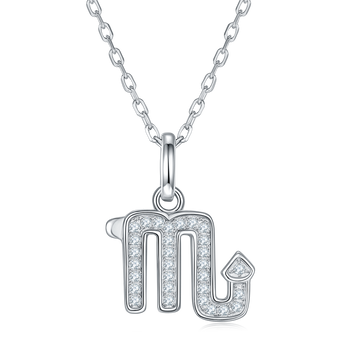 Moissanite Scorpio Zodiac Necklace in Sterling Silver#0