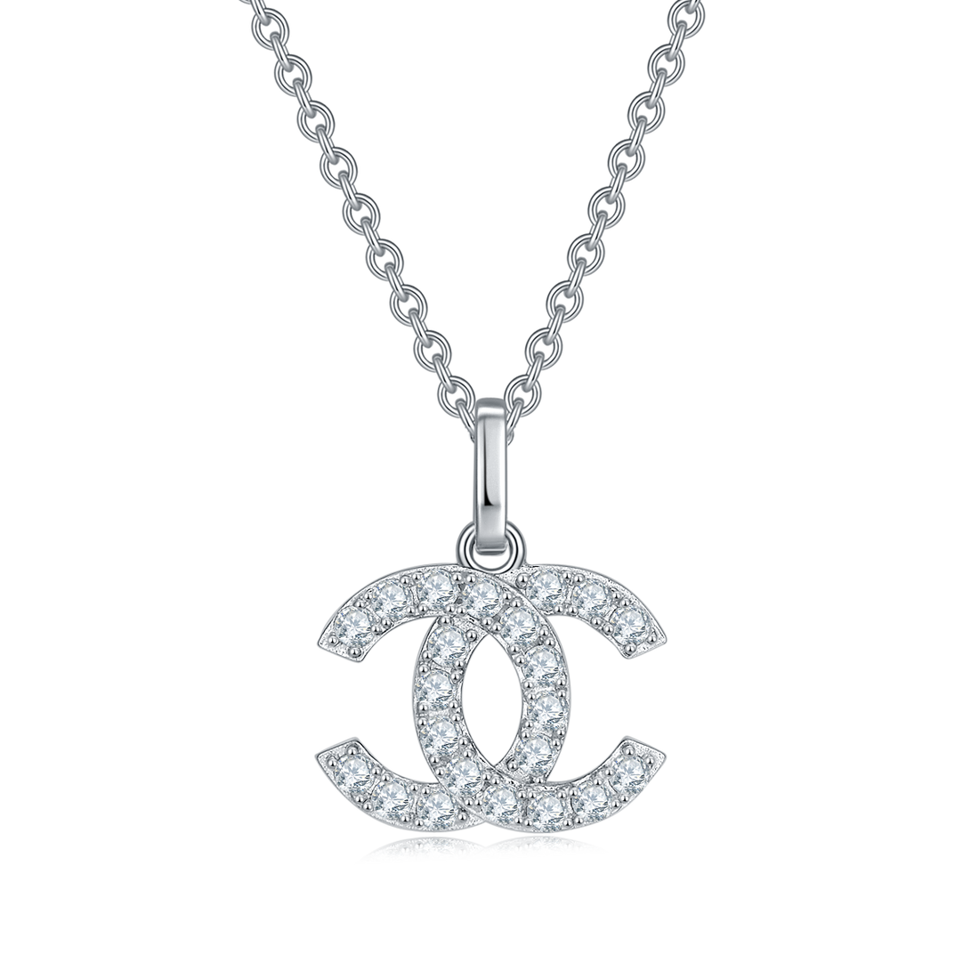 0.22 CT Moissanite Double C Necklace in White Gold Plated Sterling Silver#0