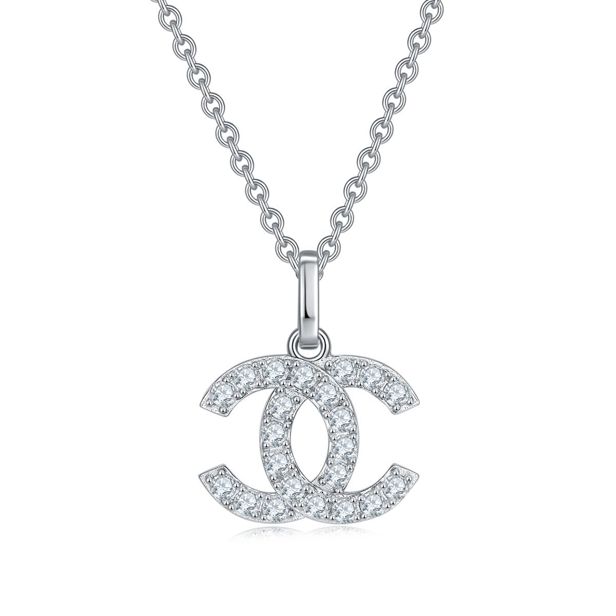 0.22 CT Moissanite Double C Necklace in White Gold Plated Sterling Silver#0