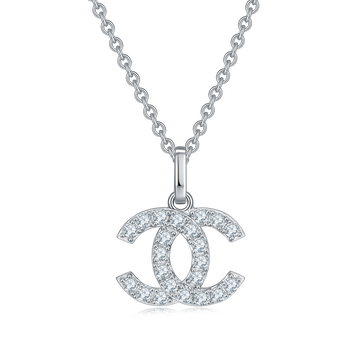 0.22 CT Moissanite Double C Necklace in White Gold Plated Sterling Silver#0