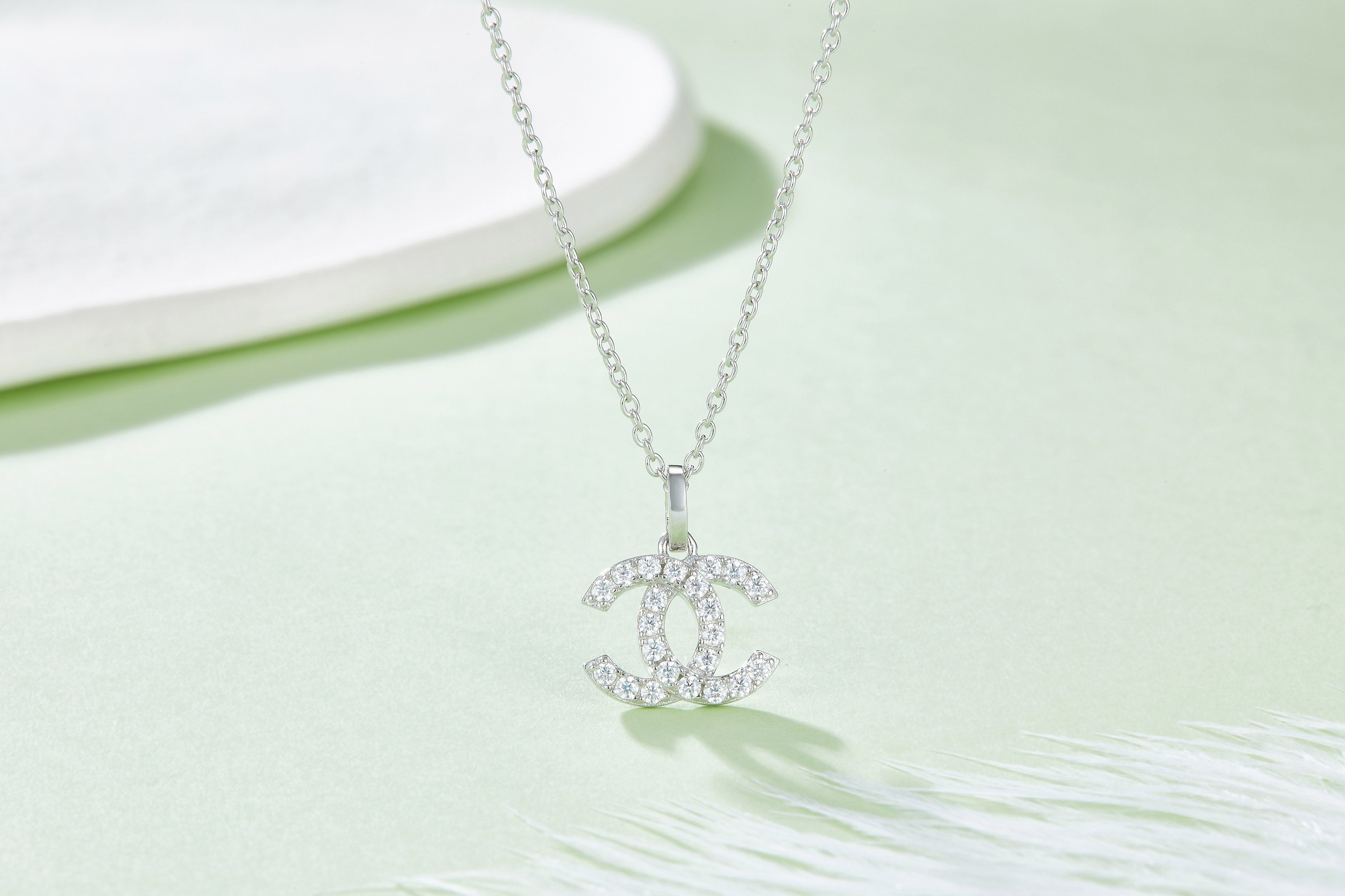 0.22 CT Moissanite Double C Necklace in White Gold Plated Sterling Silver#2