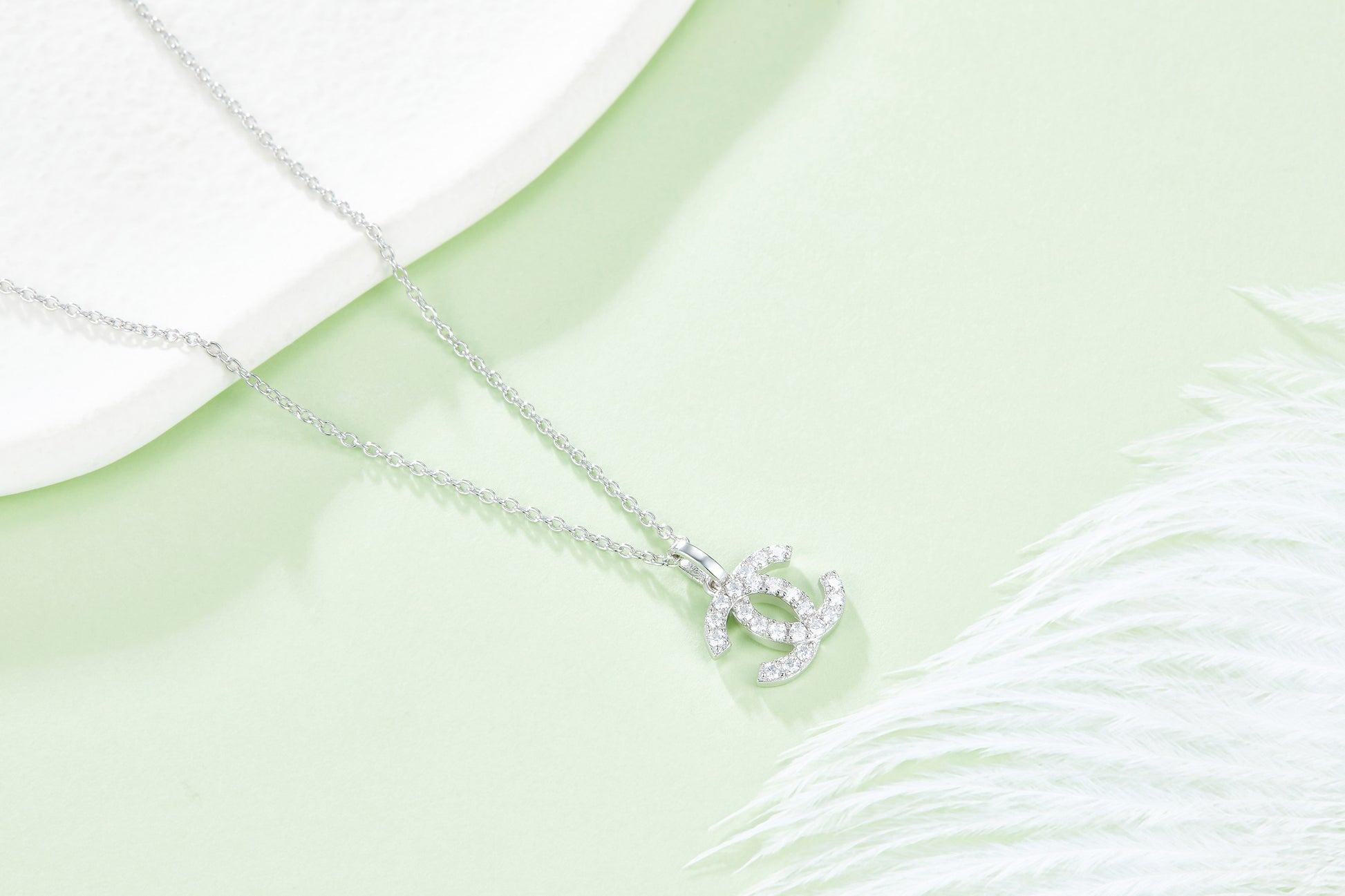 0.22 CT Moissanite Double C Necklace in White Gold Plated Sterling Silver#1