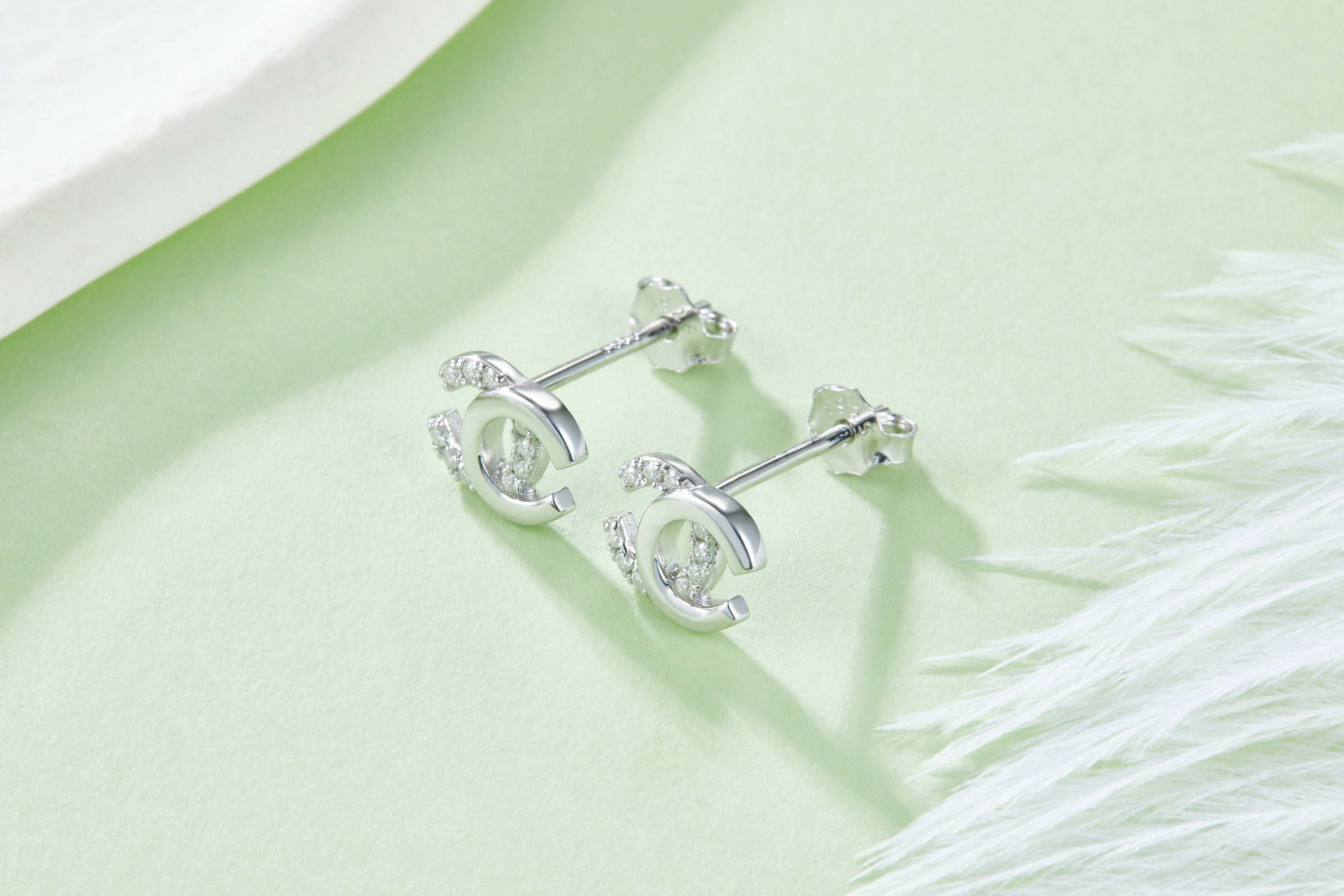 0.08 CT Moissanite Double C Stud Earrings in White Gold Plated Sterling Silver#1