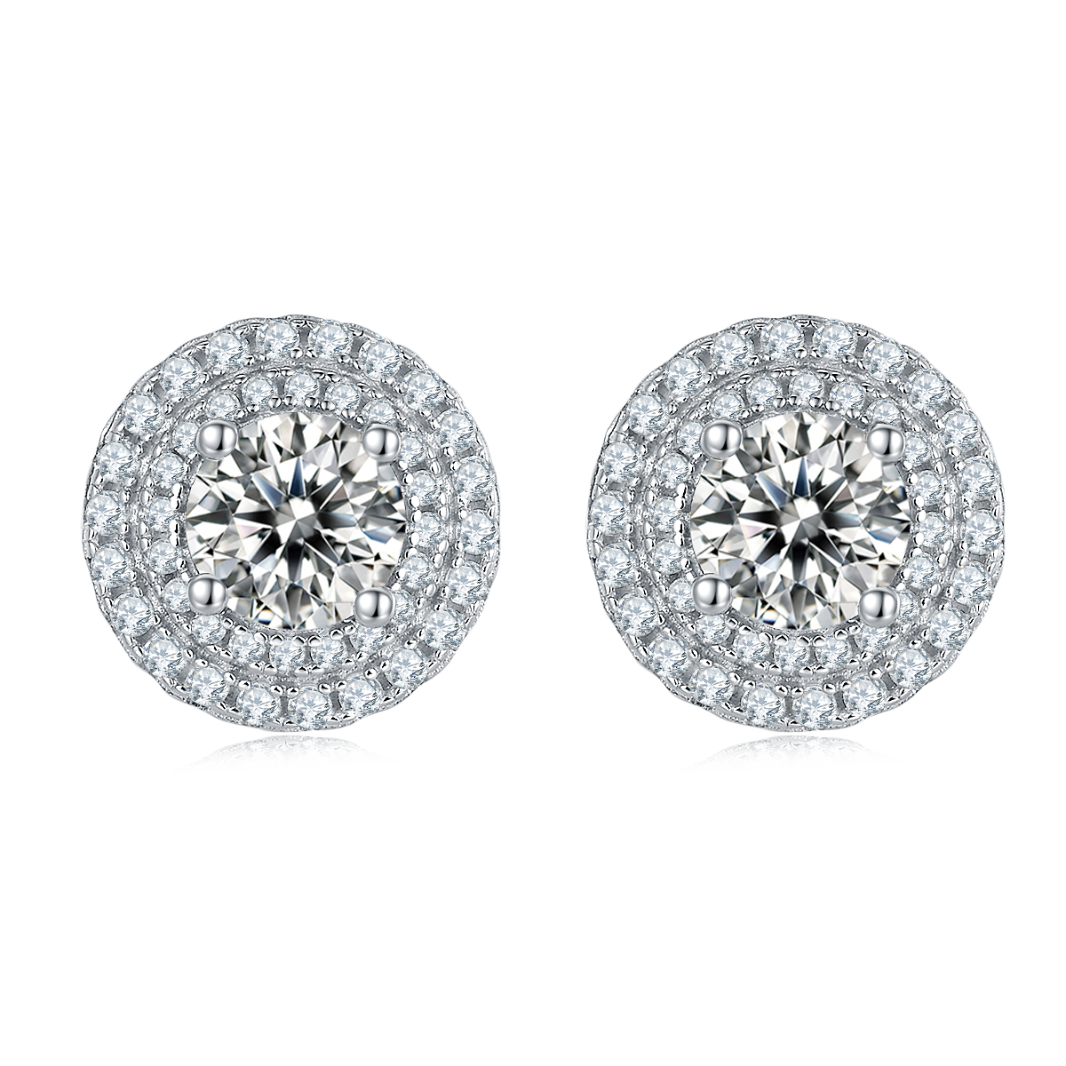Round Cut Moissanite Halo Pendant & Stud Earrings Set in White Gold Plated Sterling Silver#6