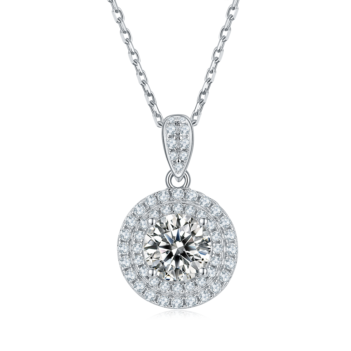 Round Cut Moissanite Halo Pendant & Stud Earrings Set in White Gold Plated Sterling Silver#5