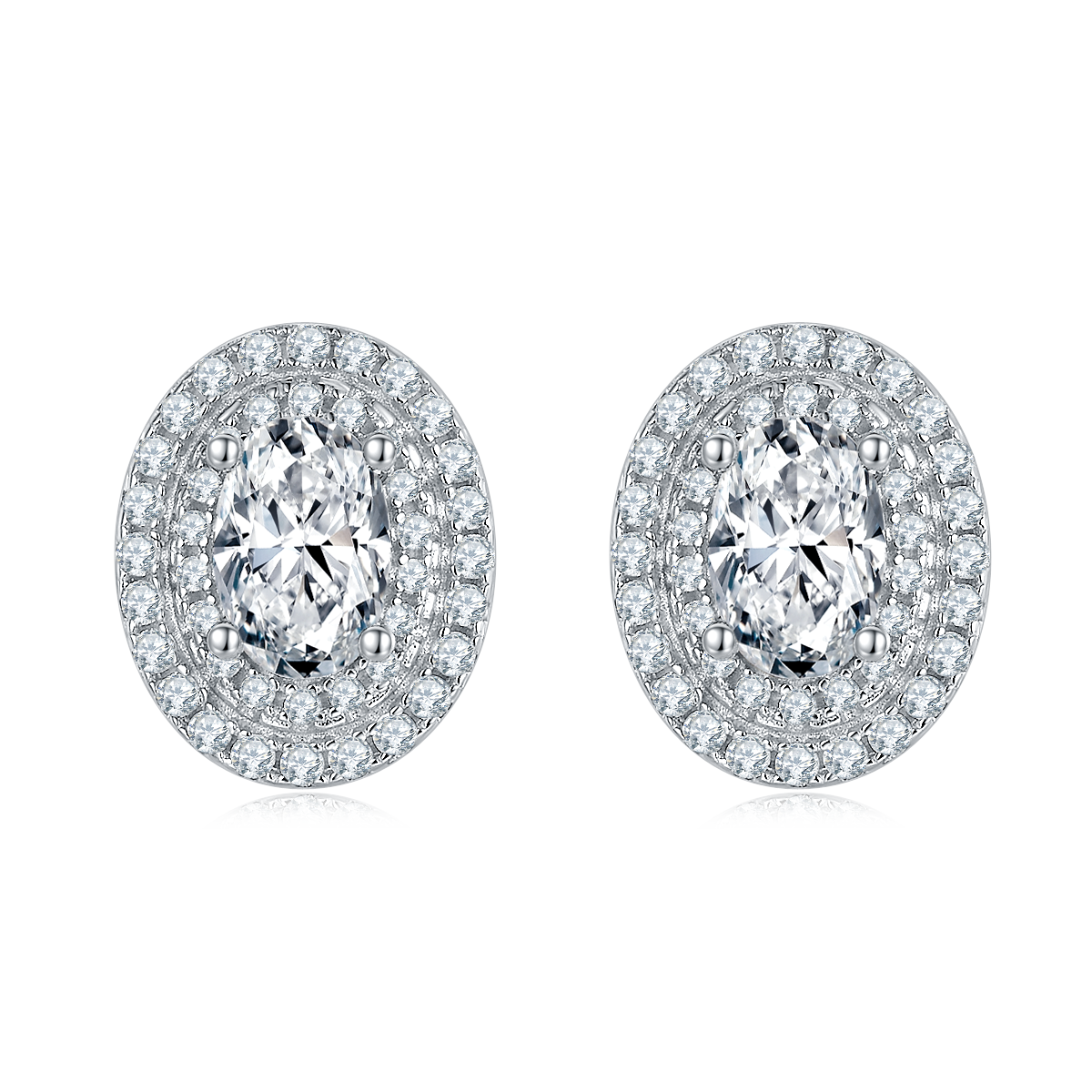 Oval Cut Moissanite Halo Pendant & Stud Earrings Set in White Gold Plated Sterling Silver#6