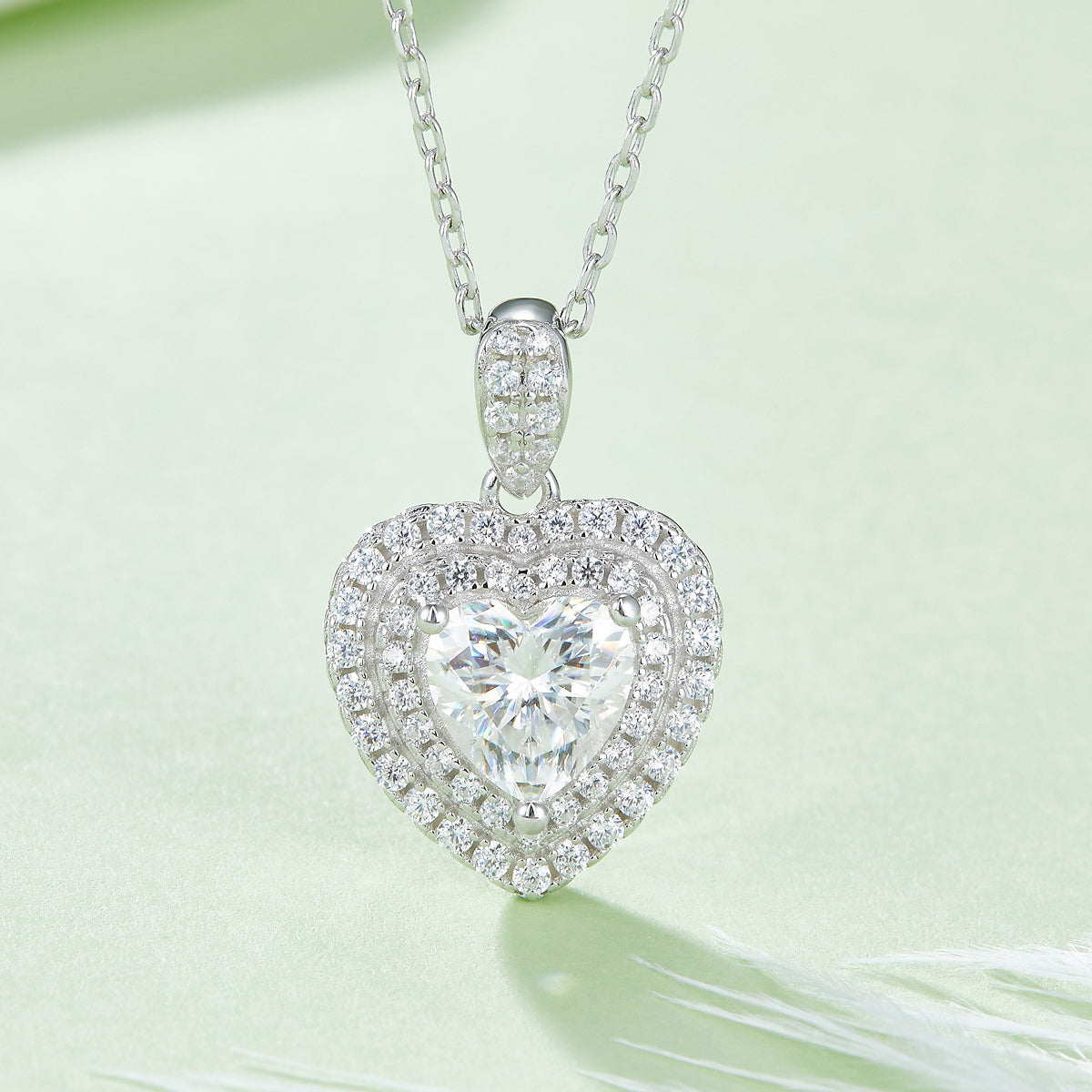 Heart Cut Moissanite Halo Pendant & Stud Earrings Set in White Gold Plated Sterling Silver#8