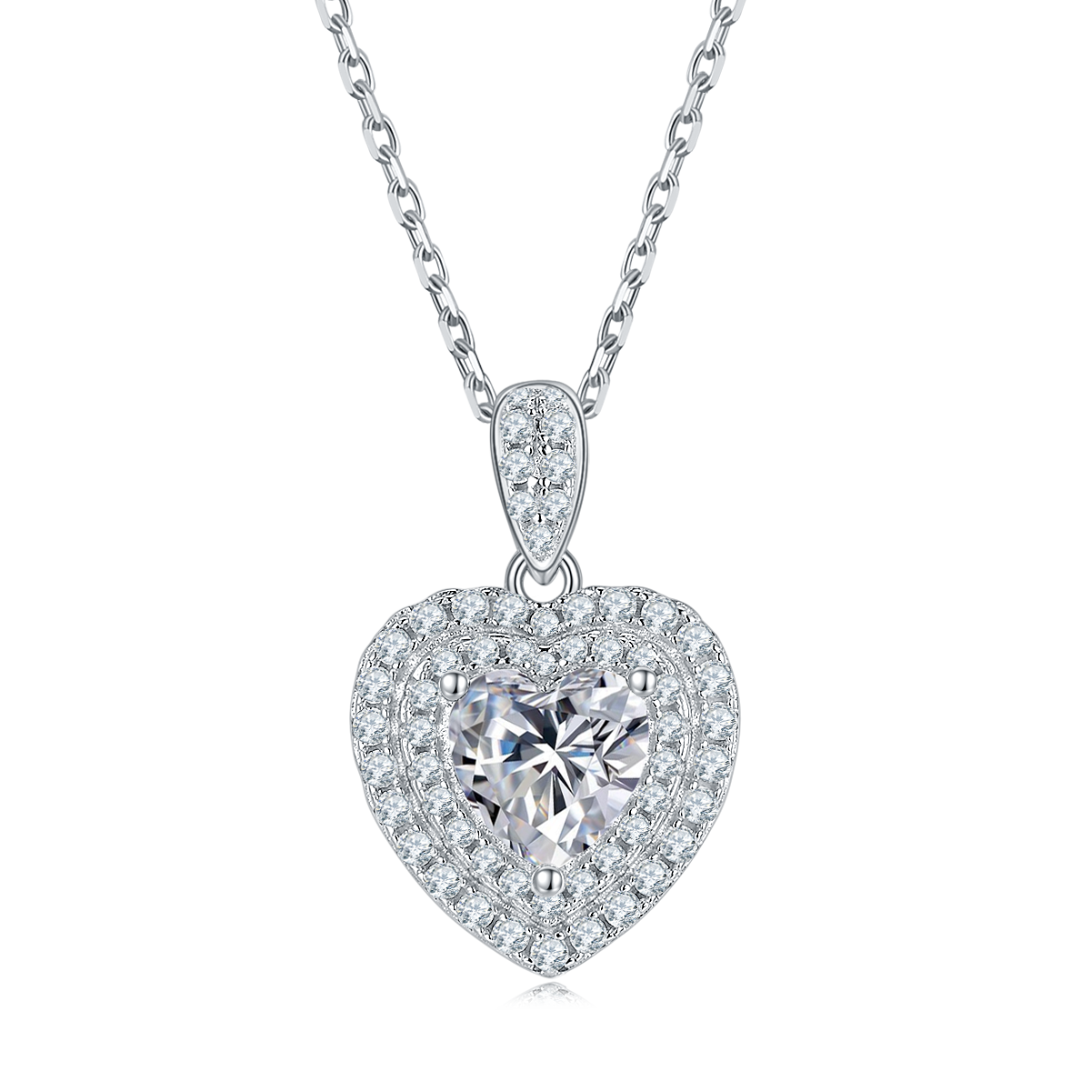 Heart Cut Moissanite Halo Pendant & Stud Earrings Set in White Gold Plated Sterling Silver#5