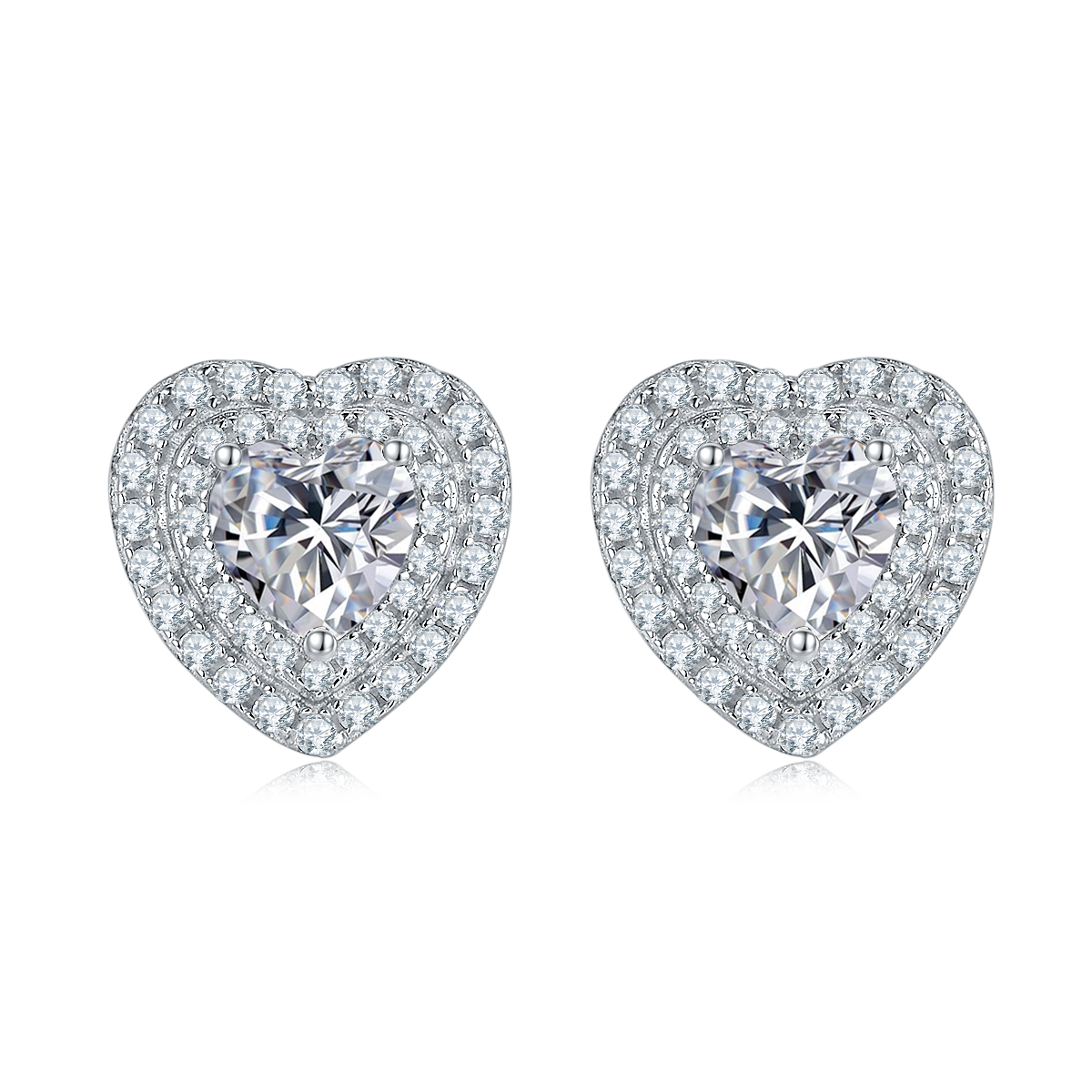 Heart Cut Moissanite Halo Pendant & Stud Earrings Set in White Gold Plated Sterling Silver#6