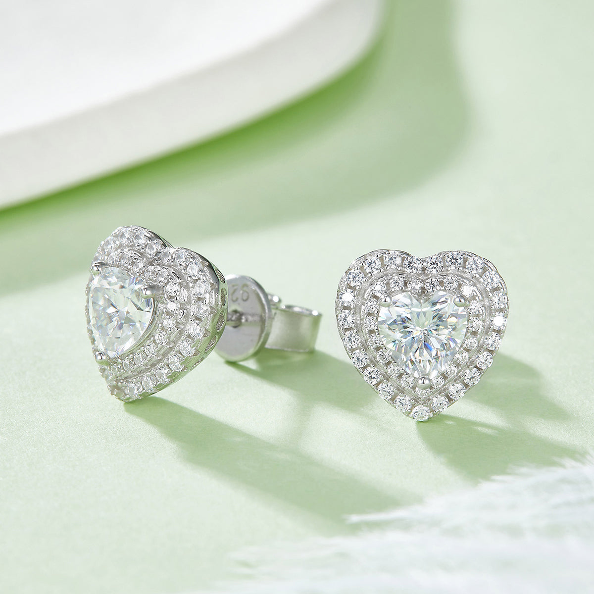 Heart Cut Moissanite Halo Pendant & Stud Earrings Set in White Gold Plated Sterling Silver#9