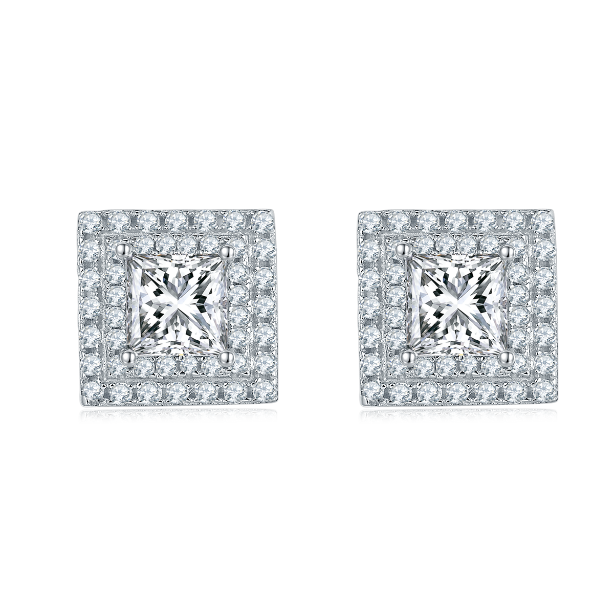 Princess Cut Moissanite Halo Pendant & Stud Earrings Set in White Gold Plated Sterling Silver#6