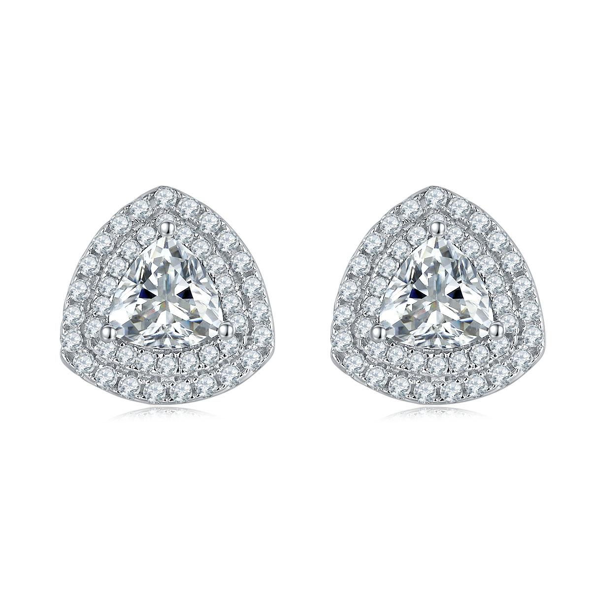 Trillion Cut Moissanite Halo Pendant & Stud Earrings Set in White Gold Plated Sterling Silver#6
