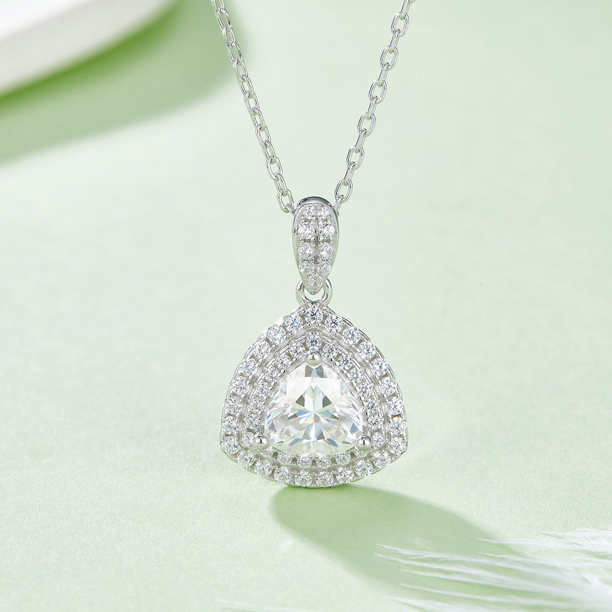 Trillion Cut Moissanite Halo Pendant & Stud Earrings Set in White Gold Plated Sterling Silver#8