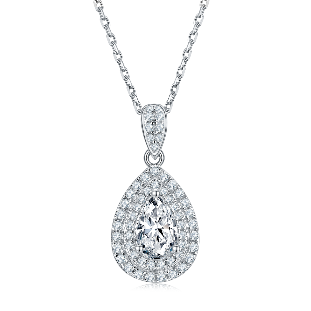 Pear Cut Moissanite Halo Pendant & Stud Earrings Set in White Gold Plated Sterling Silver#5
