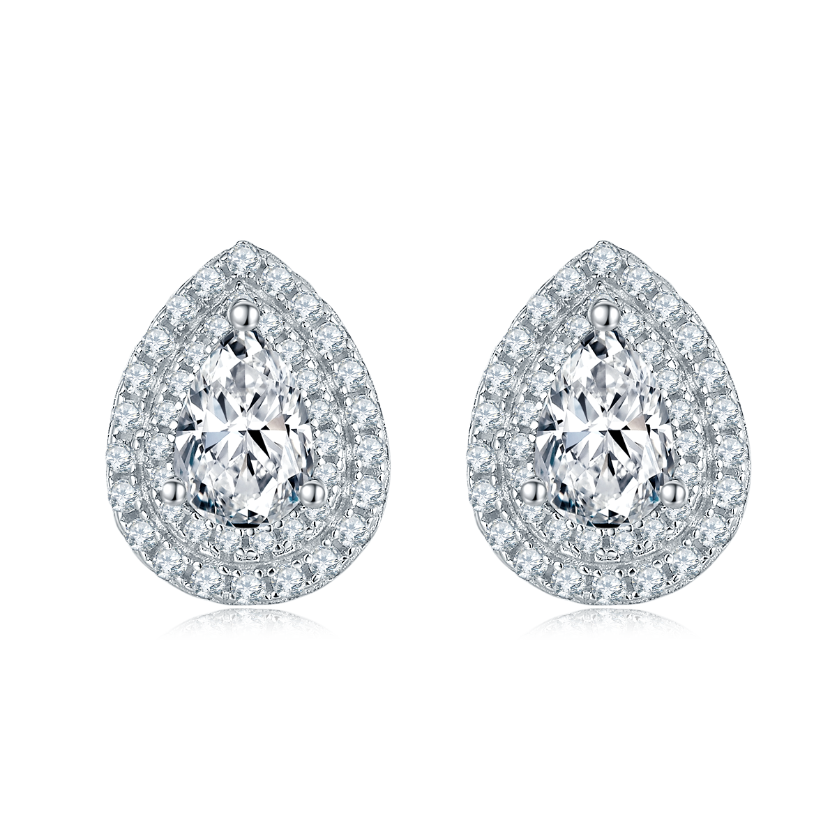 Pear Cut Moissanite Halo Pendant & Stud Earrings Set in White Gold Plated Sterling Silver#6