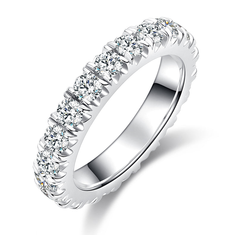Moissanite Melee Tiger Prong Full Eternity Ring Guard (3.0mm) in White Gold Plated Sterling Silver#0