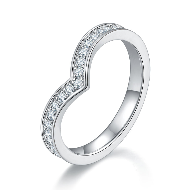 0.6 CT D Color Moissanite Melee V-Shaped Full Eternity Ring Guard in White Gold Plated Sterling Silver#0