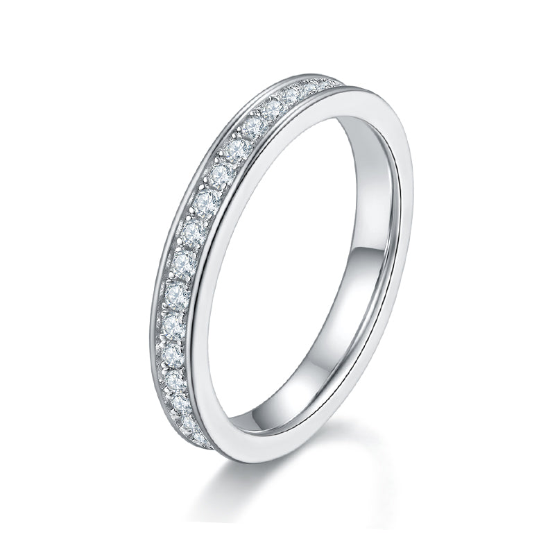 0.6 CT D Color Moissanite Melee Straight Row Full Eternity Ring Guard in White Gold Plated Sterling Silver#0