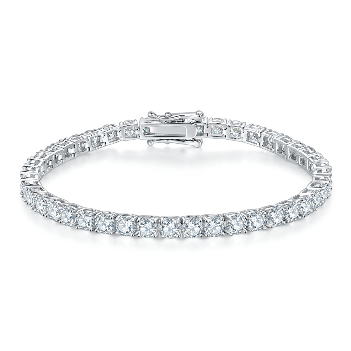 D Color Moissanite Classic 4-Prong Tennis Bracelet in 18K White Gold Plated Sterling Silver#1