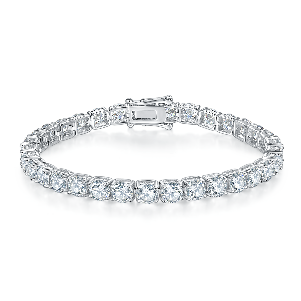 D Color Moissanite Classic 4-Prong Tennis Bracelet in 18K White Gold Plated Sterling Silver#2