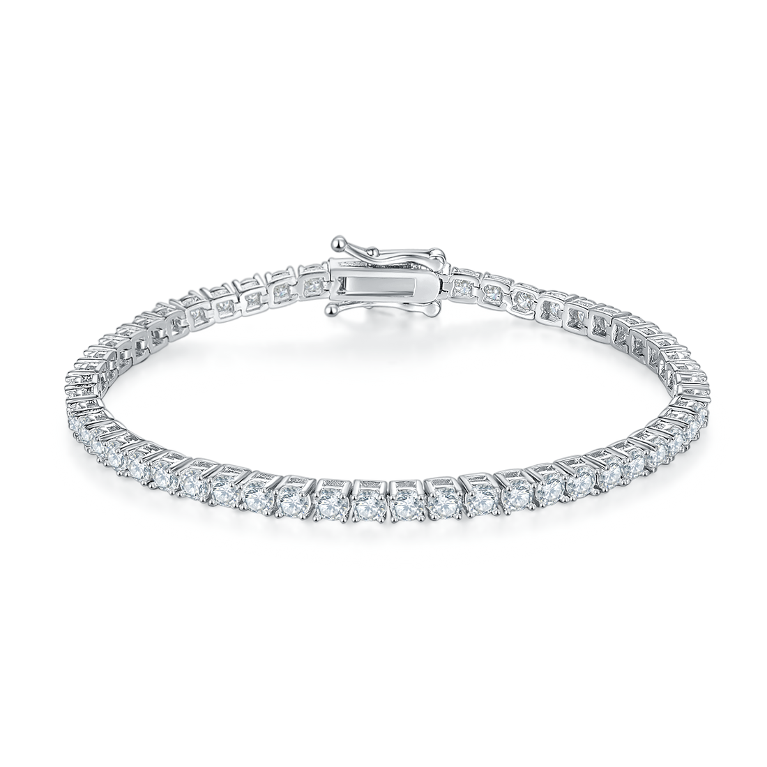 D Color Moissanite Classic 4-Prong Tennis Bracelet in 18K White Gold Plated Sterling Silver#0