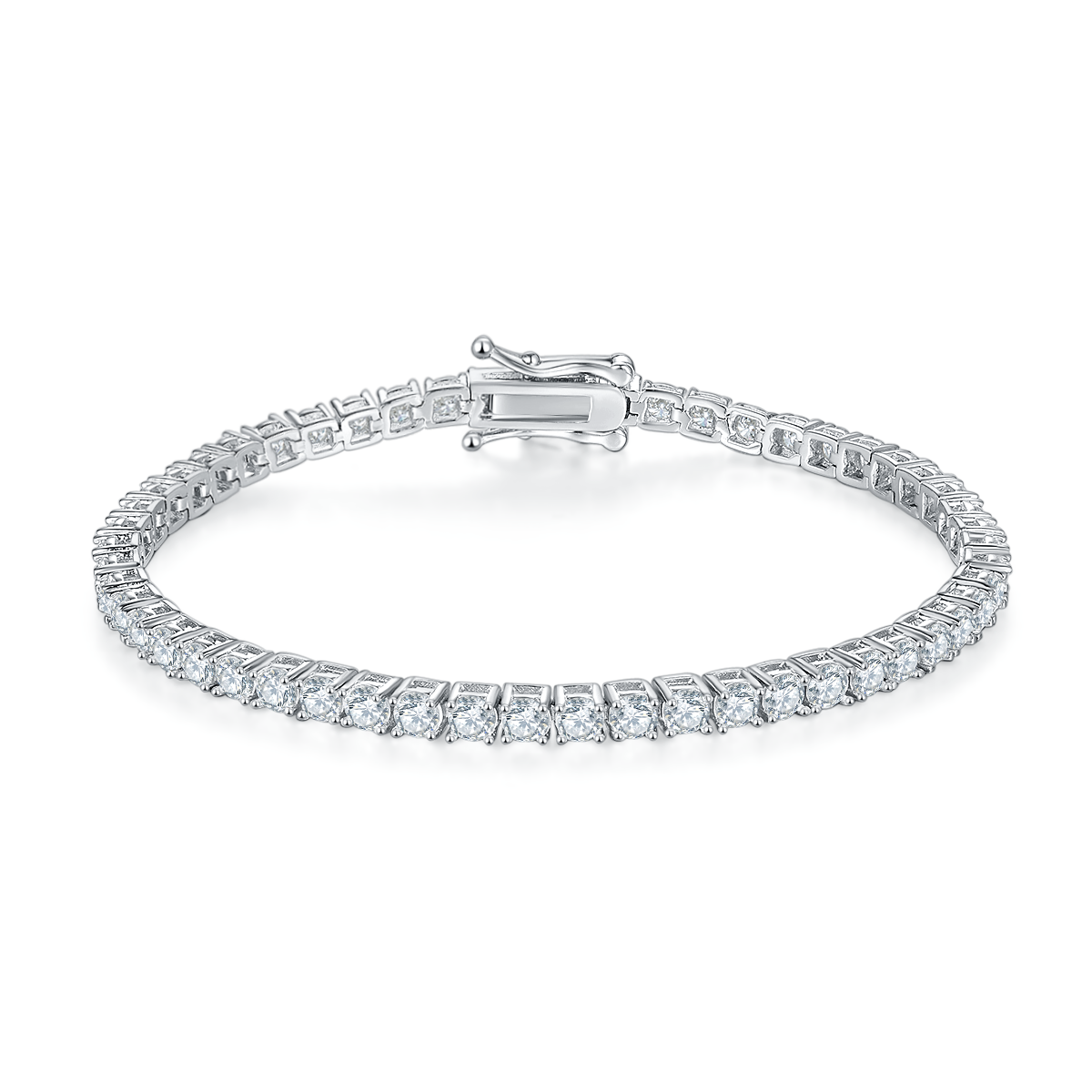 D Color Moissanite Classic 4-Prong Tennis Bracelet in 18K White Gold Plated Sterling Silver#0