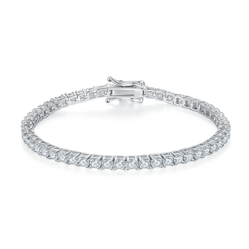 D Color Moissanite Classic 4-Prong Tennis Bracelet in 18K White Gold Plated Sterling Silver#0