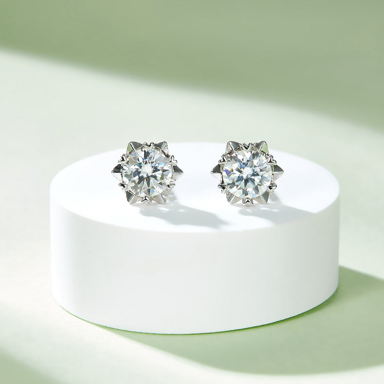 Moissanite Classic Snowflake Pendant & Stud Earrings Set in White Gold Plated Sterling Silver#4