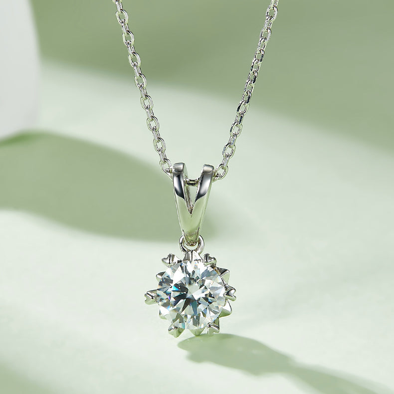 Moissanite Classic Snowflake Pendant & Stud Earrings Set in White Gold Plated Sterling Silver#3