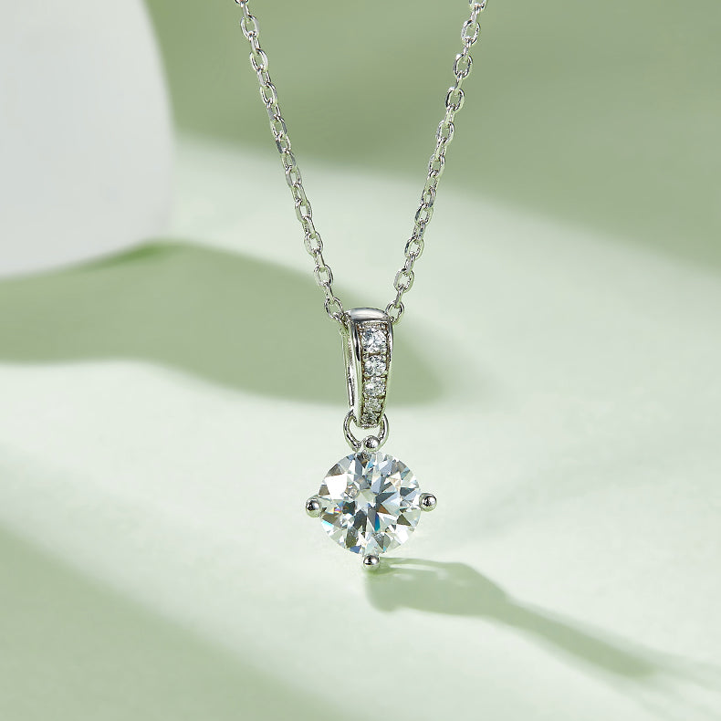 Moissanite Classic 4-Prong Pendant & Stud Earrings Set in White Gold Plated Sterling Silver#5