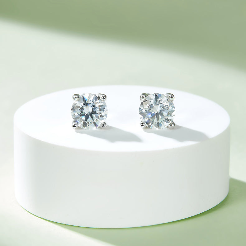 Moissanite Classic 4-Prong Pendant & Stud Earrings Set in White Gold Plated Sterling Silver#6
