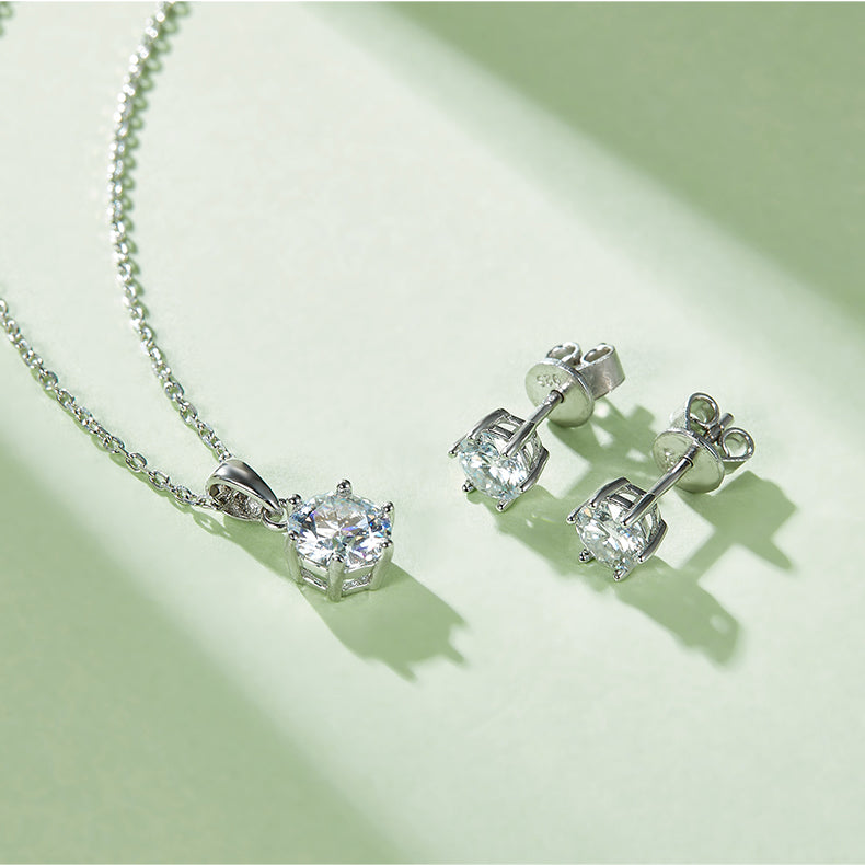 Moissanite Classic 6-Prong Pendant & Stud Earrings Set in White Gold Plated Sterling Silver#4