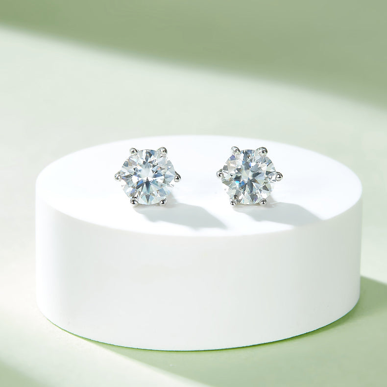 Moissanite Classic 6-Prong Pendant & Stud Earrings Set in White Gold Plated Sterling Silver#6