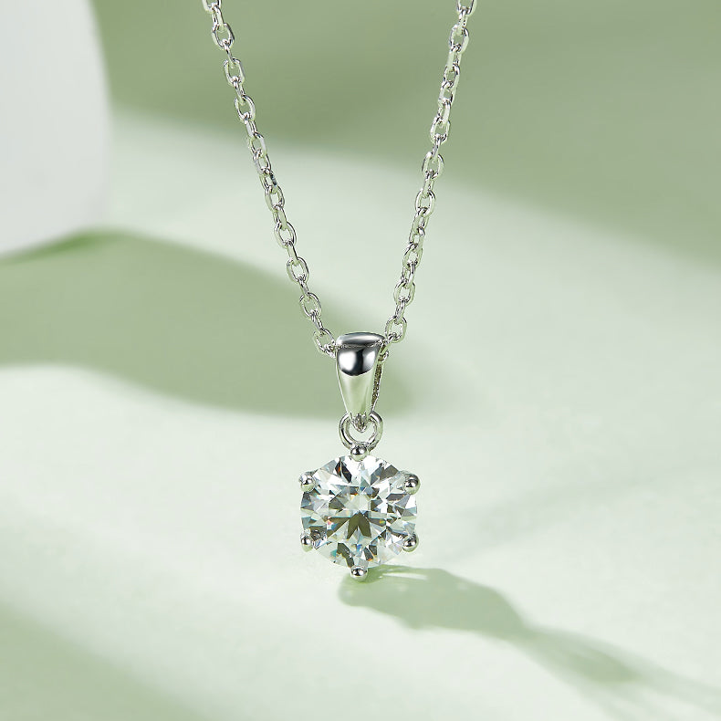 Moissanite Classic 6-Prong Pendant & Stud Earrings Set in White Gold Plated Sterling Silver#5