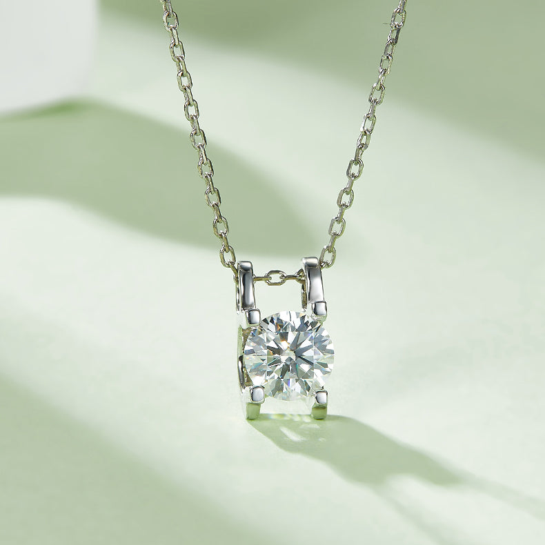 Moissanite Classic Peg Head Pendant & Stud Earrings Set in White Gold Plated Sterling Silver#6