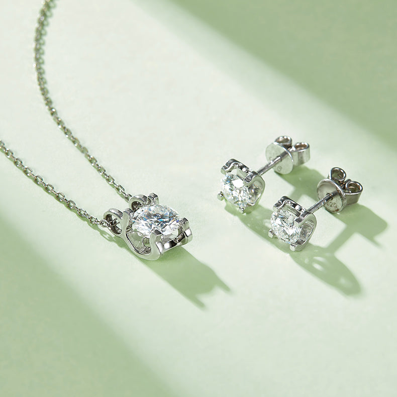 Moissanite Classic Peg Head Pendant & Stud Earrings Set in White Gold Plated Sterling Silver#4