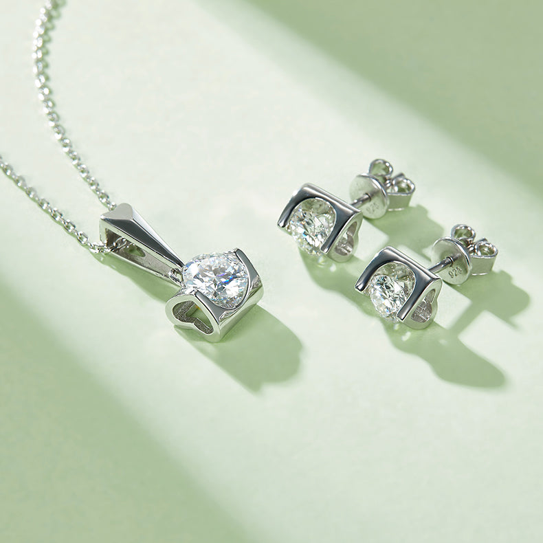 Moissanite Angel Kiss Pendant & Stud Earrings Set in White Gold Plated Sterling Silver#4