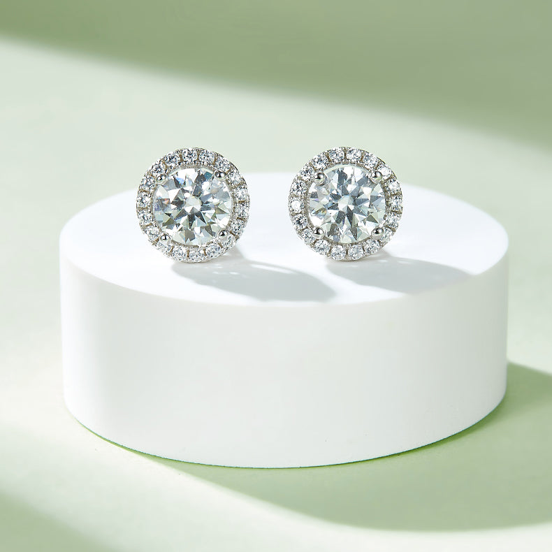 Bezel Set Moissanite Luxury Pendant & Stud Earrings Set in White Gold Plated Sterling Silver#8