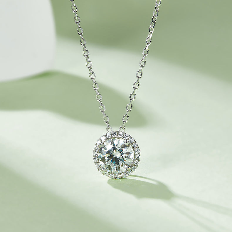 Bezel Set Moissanite Luxury Pendant & Stud Earrings Set in White Gold Plated Sterling Silver#7