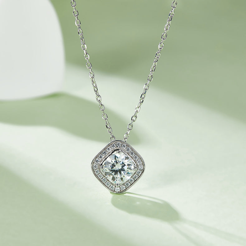 square Bezel Set Moissanite Luxury Pendant & Stud Earrings Set in White Gold Plated Sterling Silver#7