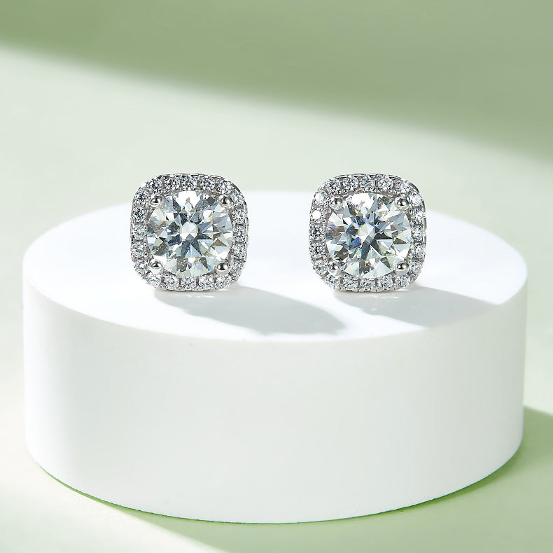 square Bezel Set Moissanite Luxury Pendant & Stud Earrings Set in White Gold Plated Sterling Silver#8