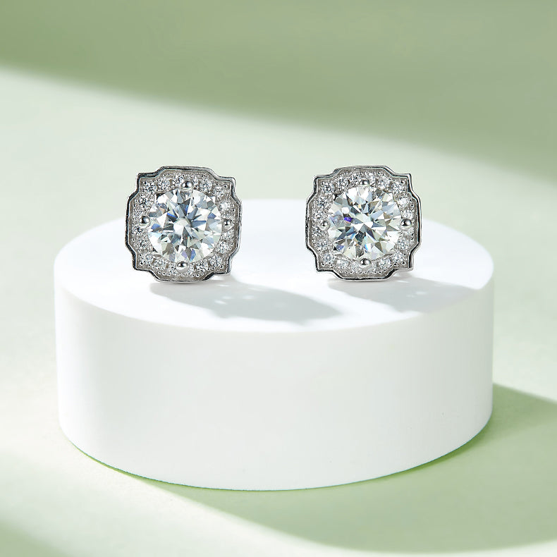 Moissanite Classic Luxury Halo Pendant & Stud Earrings Set in White Gold Plated Sterling Silver#8