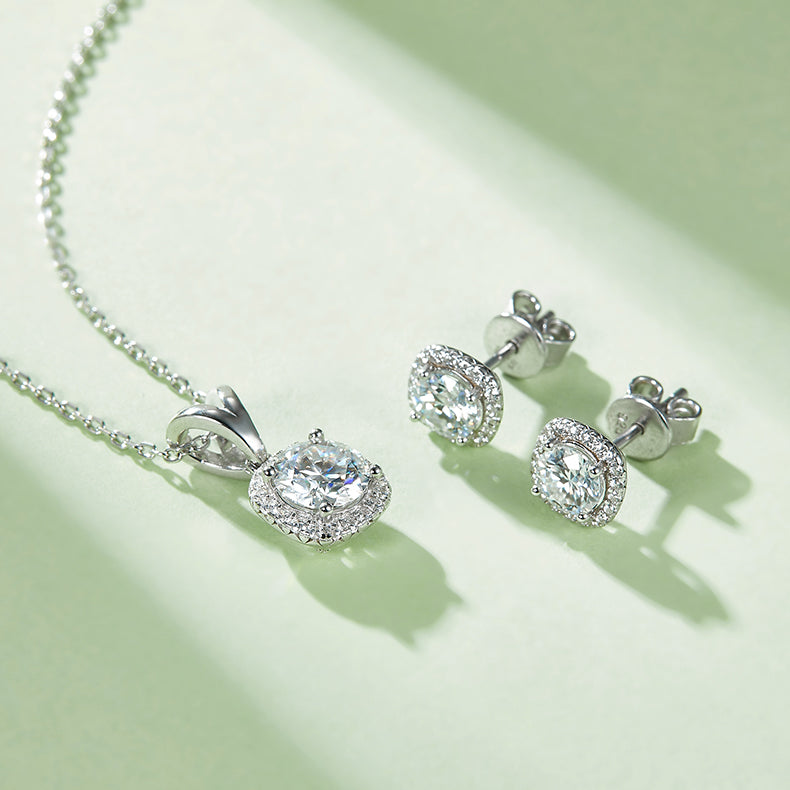 square Bezel Set Moissanite Classic Pendant & Stud Earrings Set in White Gold Plated Sterling Silver#4