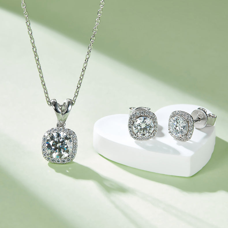 square Bezel Set Moissanite Classic Pendant & Stud Earrings Set in White Gold Plated Sterling Silver#3