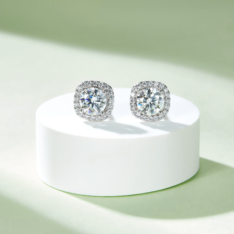 square Bezel Set Moissanite Classic Pendant & Stud Earrings Set in White Gold Plated Sterling Silver#6