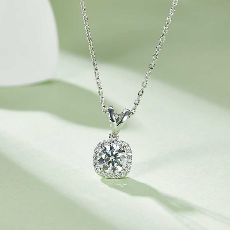 square Bezel Set Moissanite Classic Pendant & Stud Earrings Set in White Gold Plated Sterling Silver#5