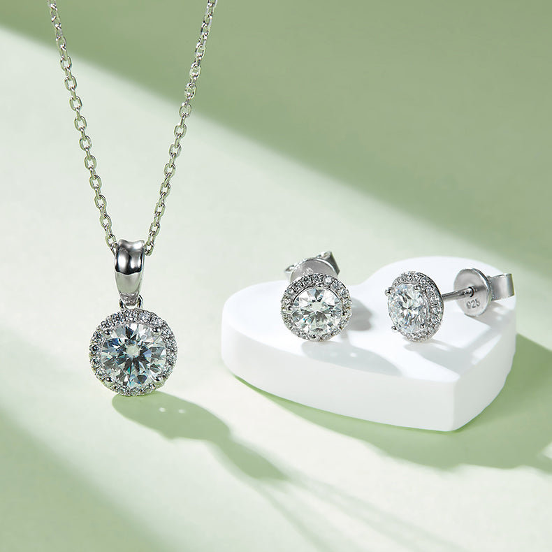 Bezel Set Moissanite Classic Pendant & Stud Earrings Set in White Gold Plated Sterling Silver#3