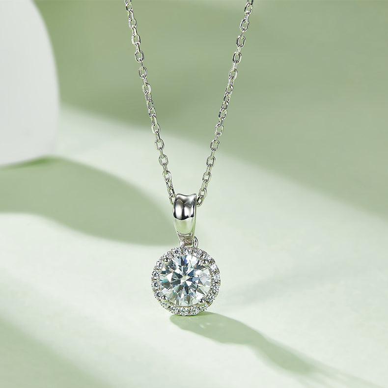 Bezel Set Moissanite Classic Pendant & Stud Earrings Set in White Gold Plated Sterling Silver#5