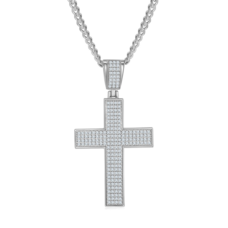 D Color Moissanite Melee Classic Halo Cross Pendant in Sterling Silver#2