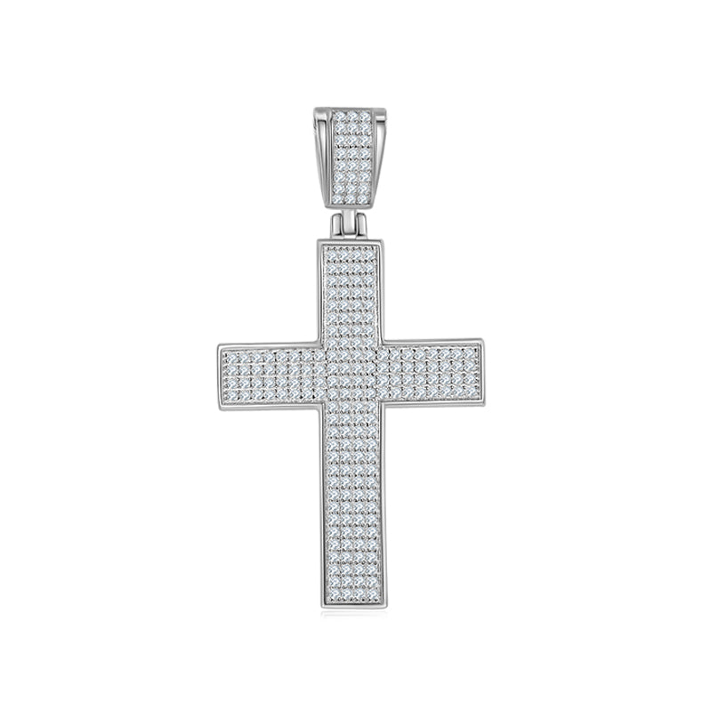D Color Moissanite Melee Classic Halo Cross Pendant in Sterling Silver#0